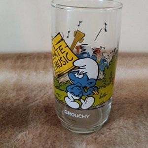 Vintage Grouchy Smurf Glass Peyo !982 Promotional Keepsake Collectible